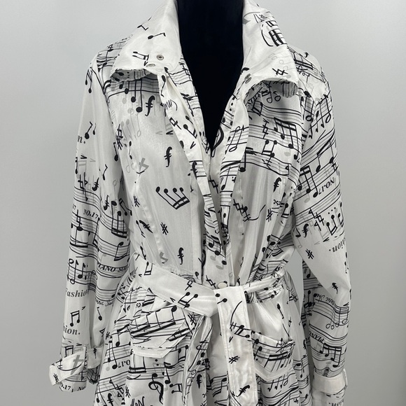 Samuel Dong trench coat White Music Note Print size petite - Picture 3 of 9